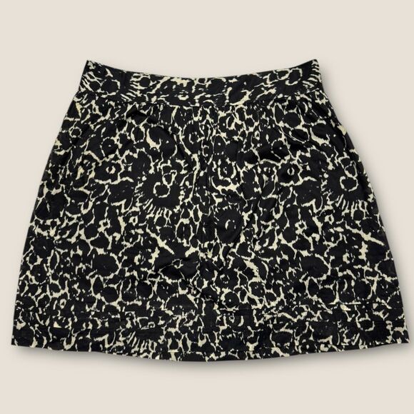 LOFT Ann Taylor 12 Abstract Animal Print Mini Skirt Black Cream Lined Pleated - Picture 4 of 6